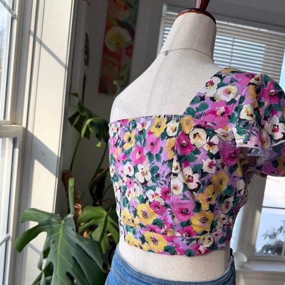 Deep Plunge Floral Wrap Crop Top - Picture 3 of 3